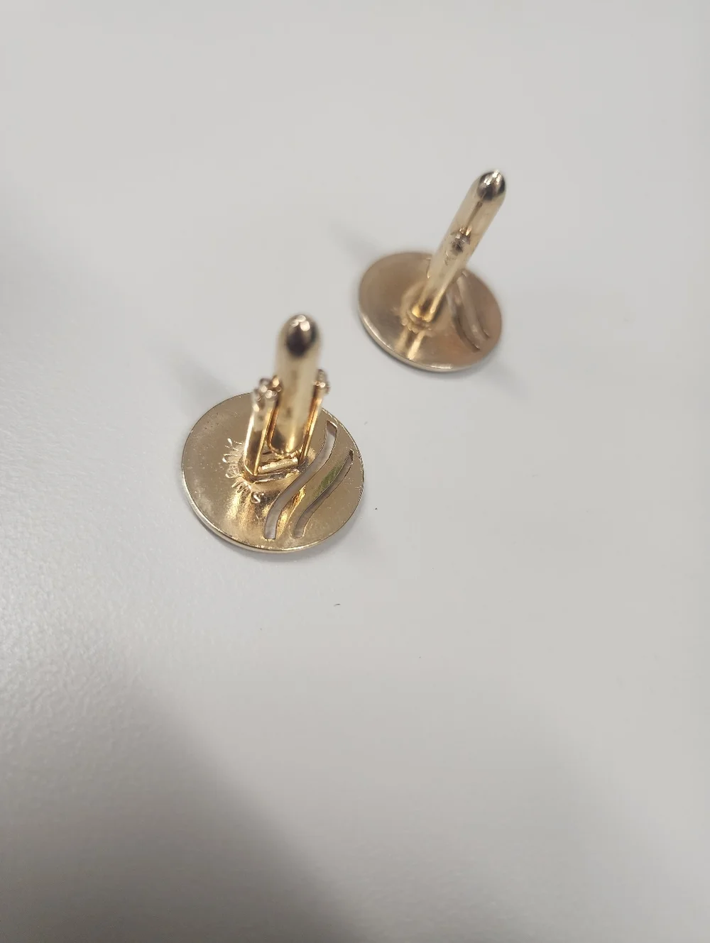 Gold-Tone Round Cuff links with Wave Accent - Men Accessories